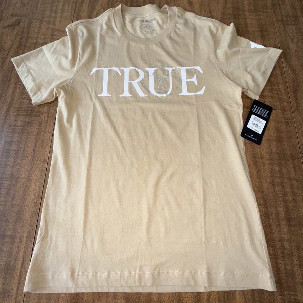 True Religion Tan True Crystal Face SS Tee Men's Small Short Sleeve T-Shirt $59